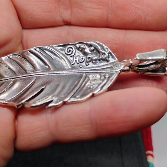 Fritz Casuse Carolyn Pollack Sterling Silver Turquoise Prayer Feather Pendant - Picture 9 of 10